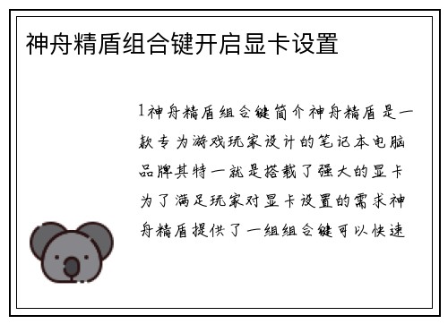 神舟精盾组合键开启显卡设置